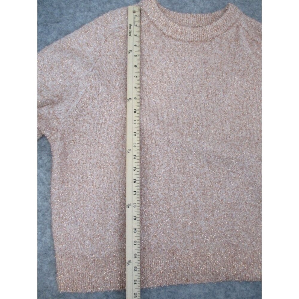 Loft Beige Gold Metallic Shimmer Fluffy Long Sleeve Sweater Womens XL - Picture 8 of 14